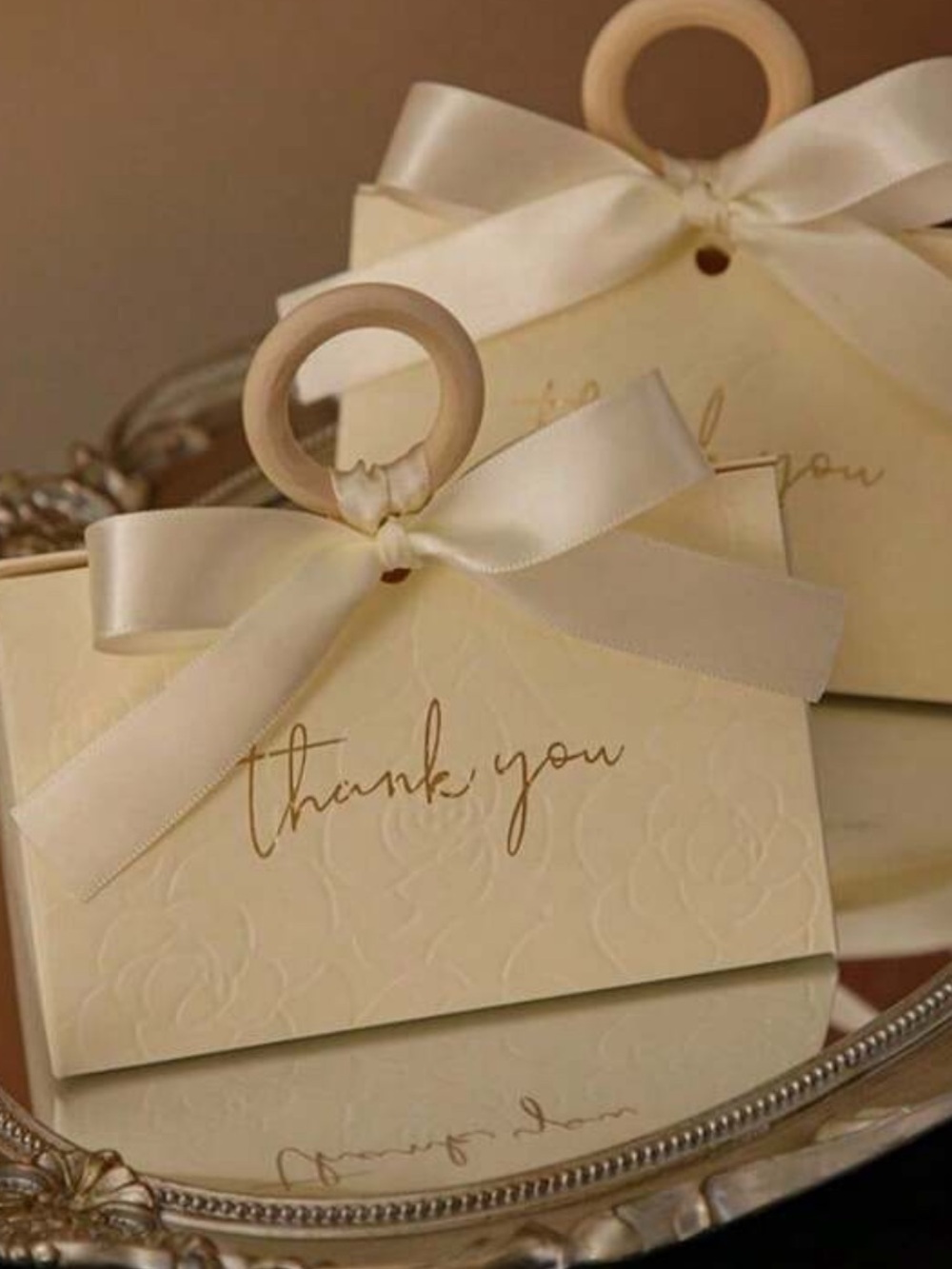Elegant Champagne 'Thank You' Gift Boxes with Satin Bows🤍 60 Boxes